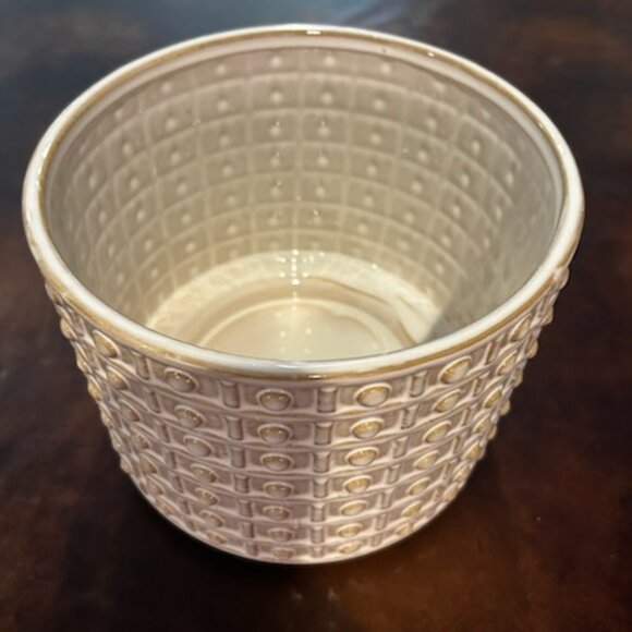 New Ceramic Textured Beaded Flower Herbs Planter Pot With Wood Stand - Picture 6 of 12